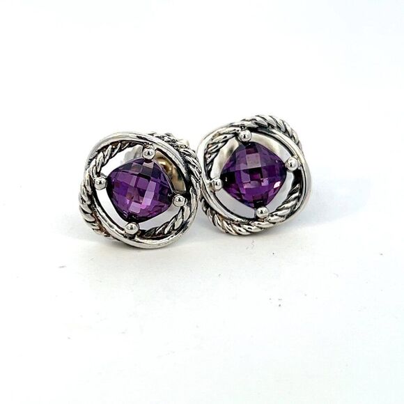 David Yurman Estate Amethyst Infinity Earrings Silver DY524